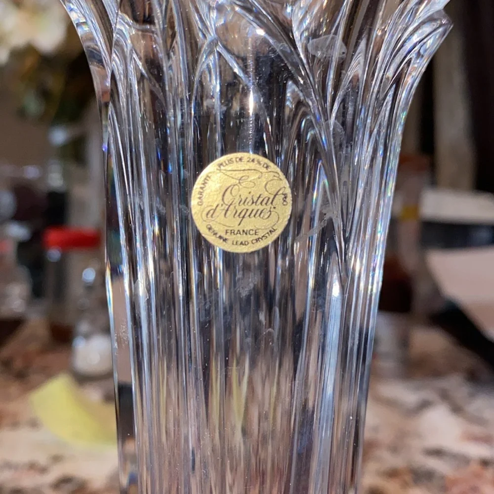 Cristal d'Arques Lead Crystal Footed Bud Vase Vintage Petal Details EUC